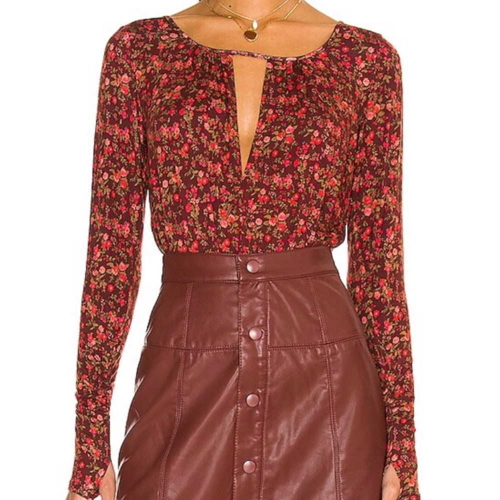 Free People Kaya  Printed Bodysuit in Chocolate
